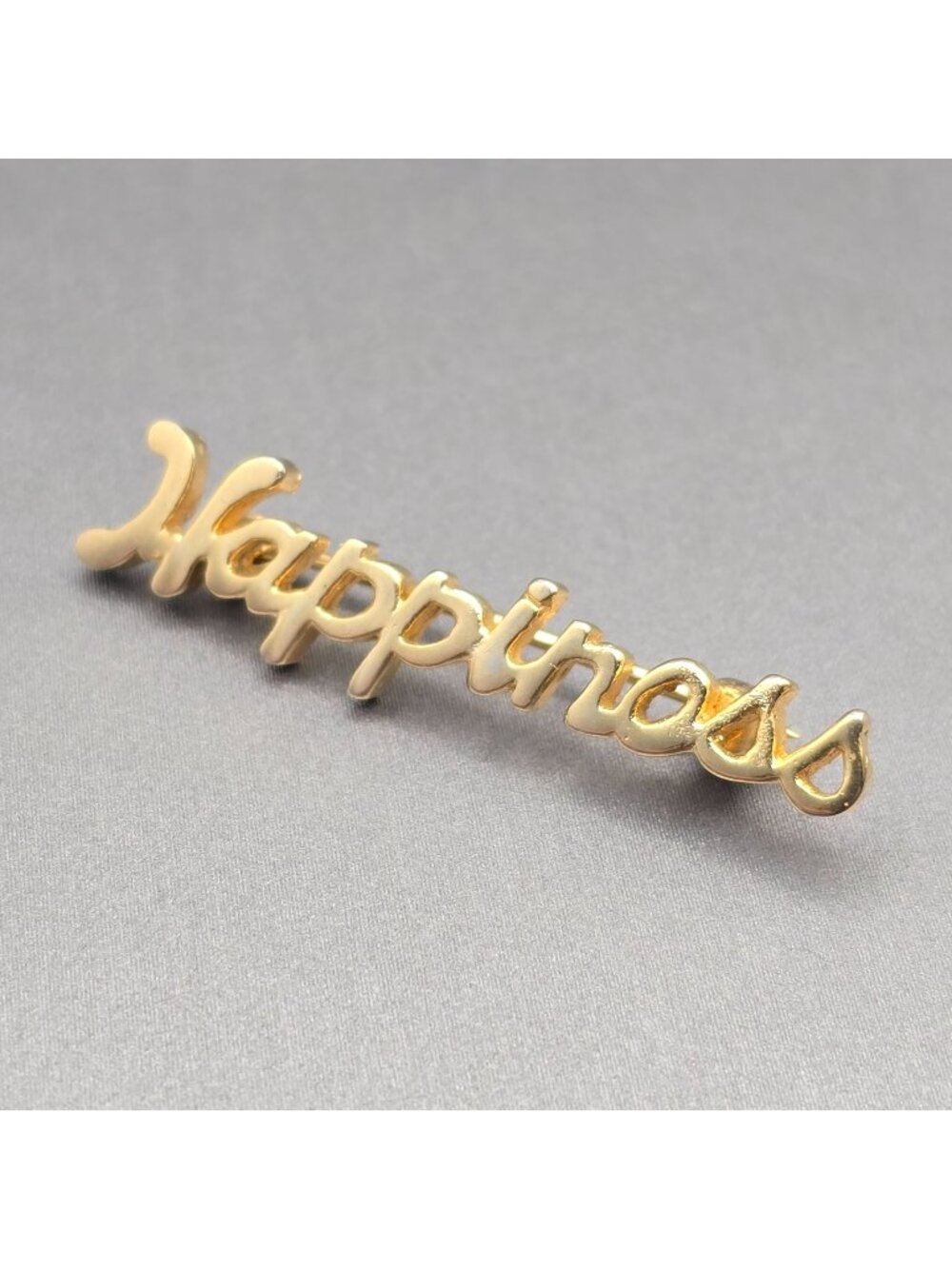 Vintage Happiness Script Brooch Pin 35mm Gold Plated Inspirational Word Jewelry